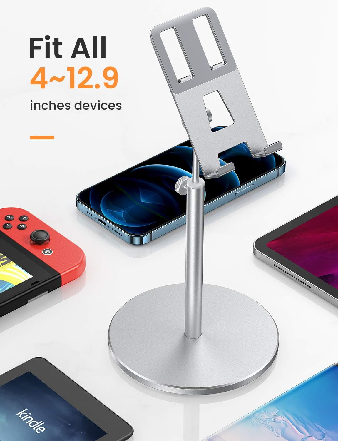 12" Phone Screen Magnifier - Minimalist Style, Compatible with Iphone 12 Series & Ipad Pro (5Th Gen), Height Adjustable, Silver