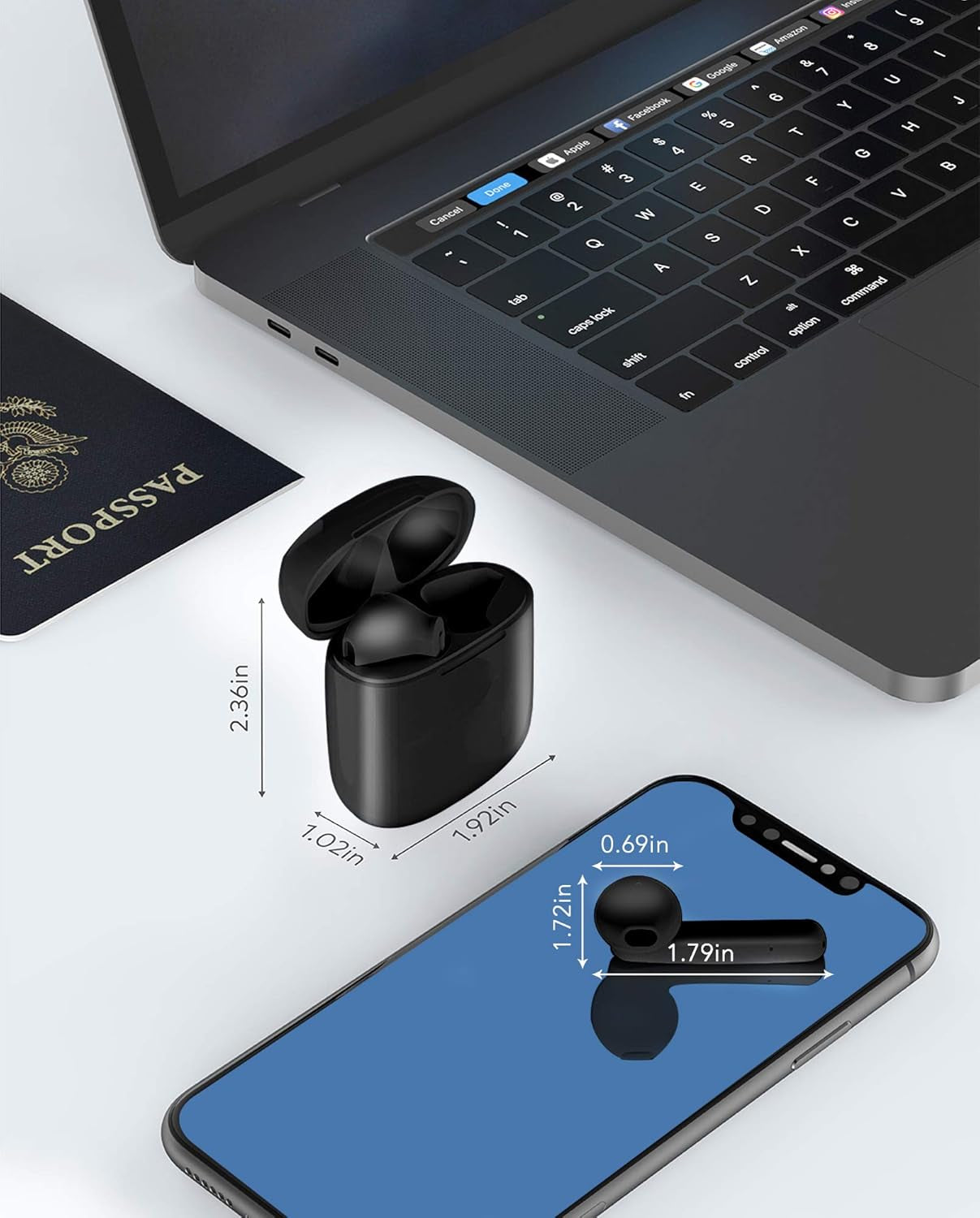 IPX7 Waterproof Bluetooth Earbuds, True Wireless Earbuds, 35H Cyclic Playtime Headphones with Charging Case and Mic for Iphone Android, In-Ear Stereo Earphones Headset for Sport - Black